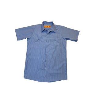 Red Kap Mens Short Sleeve Pinstripe Work Shirt Blue Button Up SP22BSO Size M